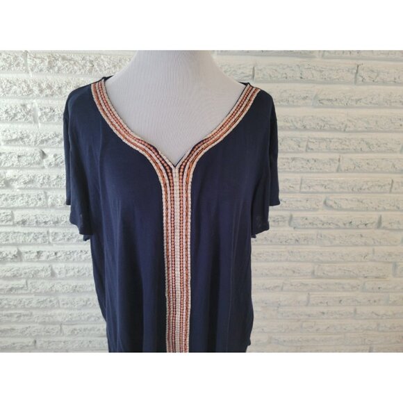 Bobeau Womens Top 2X Plus Pullover Short Sleeve Blue Rayon Semi Sheer BLU256E - Picture 3 of 8